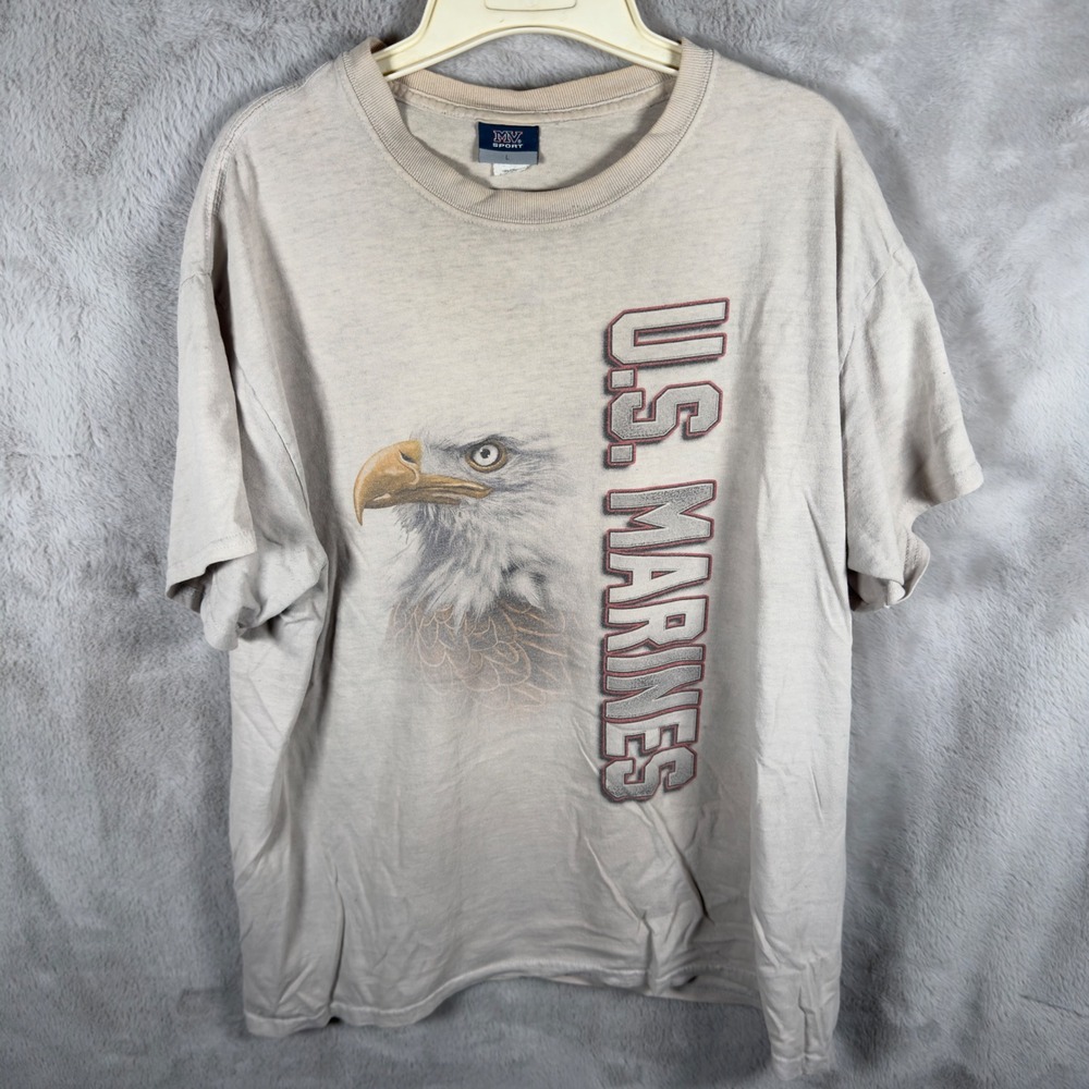 Y2K MV Sport US Marines Eagle Graphic Shirt Mens Large Oatmeal Heather‎ Military